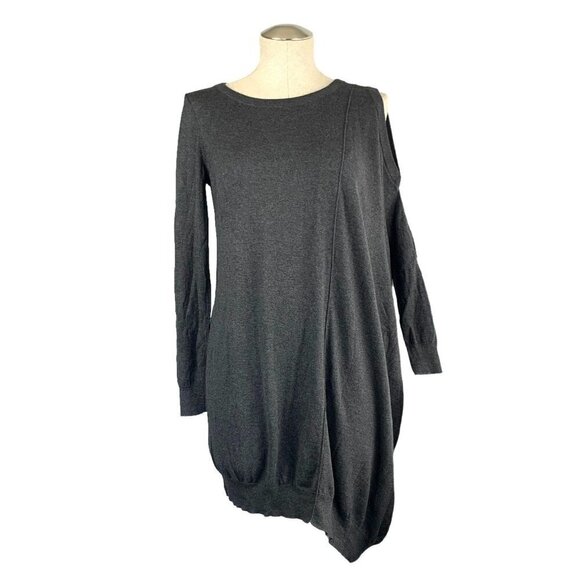 All Saints Sago Sweater Dress Gray Silk Blend Asymmetrical Cut Out Shoulder Sz 2 - Picture 2 of 10